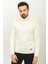 Desenli Ekru Rengi Slim Fit Tam Balıkçı Yaka Yün Erkek Kazak 4