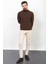 Desenli Kahverengi Slim Fit Yarım Balıkçı Yaka Yün Erkek Kazak 1