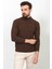 Desenli Kahverengi Slim Fit Yarım Balıkçı Yaka Yün Erkek Kazak 4