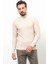 Çizgili Bej Rengi Slim Fit Yarım Balıkçı Yaka Yün Erkek Kazak 3