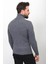 Örgü Desenli Koyu Gri Slim Fit Tam Balıkçı Yaka Yün Erkek Kazak 4