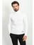 Çizgili Beyaz Renk Slim Fit Tam Balıkçı Yaka Erkek Kazak 1