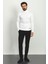 Çizgili Beyaz Renk Slim Fit Tam Balıkçı Yaka Erkek Kazak 3