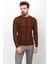 Çizgili Kiremit Rengi Slim Fit Bisiklet Yaka Erkek Kazak 1
