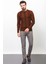 Çizgili Kiremit Rengi Slim Fit Bisiklet Yaka Erkek Kazak 3