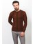 Çizgili Kiremit Rengi Slim Fit Bisiklet Yaka Erkek Kazak 4