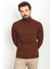 Çizgili Kiremit Rengi Slim Fit Tam Balıkçı Yaka Erkek Kazak 1