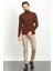 Çizgili Kiremit Rengi Slim Fit Tam Balıkçı Yaka Erkek Kazak 3