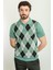 Desenli Yeşil Rengi Slim Fit Polo Yaka Erkek Triko T-Shirt 3