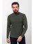 Desenli Haki Slim Fit Yarım Balıkçı Yaka Erkek Triko Kazak 3