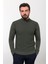 Desenli Haki Slim Fit Yarım Balıkçı Yaka Erkek Triko Kazak 4