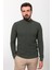 Desenli Haki Slim Fit Yarım Balıkçı Yaka Yün Erkek Triko Kazak 1