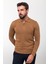 Düz Kamel Slim Fit Fermuarlı Polo Yaka Erkek Triko Kazak 1