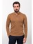 Düz Kamel Slim Fit Fermuarlı Polo Yaka Erkek Triko Kazak 4