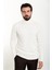 Örgülü Ekru Slim Fit Yarım Balıkçı Yaka Yün Erkek Triko Kazak 1