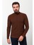 Desenli Kiremit Slim Fit Yarım Balıkçı Yaka Yün Erkek Triko Kazak 1