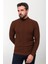 Desenli Kiremit Slim Fit Yarım Balıkçı Yaka Yün Erkek Triko Kazak 4