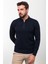 Düz Lacivert Slim Fit Fermuarlı Polo Yaka Erkek Triko Kazak 1