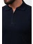 Düz Lacivert Slim Fit Fermuarlı Polo Yaka Erkek Triko Kazak 2