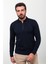 Düz Lacivert Slim Fit Fermuarlı Polo Yaka Erkek Triko Kazak 3
