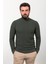 Desenli Haki Slim Fit Yarım Balıkçı Yaka Yün Erkek Triko Kazak 4