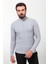 Desenli Gri Slim Fit Yarım Balıkçı Yaka Yün Erkek Triko Kazak 1