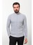 Desenli Gri Slim Fit Yarım Balıkçı Yaka Yün Erkek Triko Kazak 3