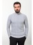 Desenli Gri Slim Fit Yarım Balıkçı Yaka Yün Erkek Triko Kazak 4