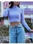 Kadın Balıkçı Yaka Uzun Kollu Kaşkorse Fitted/slim Crop Bluz 1