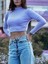 Kadın Balıkçı Yaka Uzun Kollu Kaşkorse Fitted/slim Crop Bluz 2