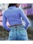Kadın Balıkçı Yaka Uzun Kollu Kaşkorse Fitted/slim Crop Bluz 3