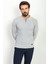 Desenli Gri Renk Slim Fit Polo Yaka Erkek Kazak 1