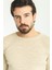 Düz Bej Slim Fit Bisiklet Yaka Yün Erkek Triko Kazak 2