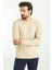 Düz Bej Slim Fit Bisiklet Yaka Yün Erkek Triko Kazak 3