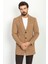 Düz Bej Rengi Slim Fit Mono Yaka Klasik Yün Erkek Kaban 4