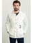 Düz Ekru Rengi Slim Fit Torba Cep Gömlek Yaka Kemerli Keten Erkek Trenchcoat 1