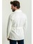 Düz Ekru Rengi Slim Fit Torba Cep Gömlek Yaka Kemerli Keten Erkek Trenchcoat 4