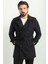 Düz Siyah Renk Slim Fit Kruvaze Kemerli Erkek Trenchcoat 1