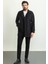 Düz Siyah Renk Slim Fit Kruvaze Kemerli Erkek Trenchcoat 3