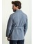 Düz Indigo Rengi Slim Fit Torba Cep Gömlek Yaka Kemerli Keten Erkek Trenchcoat 4