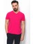 Desenli Pembe Renk Slim Fit V Yaka Basic Erkek T-Shirt 1