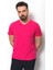 Desenli Pembe Renk Slim Fit V Yaka Basic Erkek T-Shirt 4