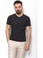 Düz Antrasit Rengi Super Slim Fit V Yaka Basic Erkek T-Shirt 3