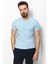 Düz Mavi Renk Super Slim Fit Bisiklet Yaka Basic Erkek T-Shirt 1