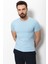 Düz Mavi Renk Super Slim Fit Bisiklet Yaka Basic Erkek T-Shirt 4