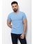 Düz Mavi Renk Super Slim Fit V Yaka Basic Erkek T-Shirt 1