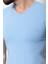 Düz Mavi Renk Super Slim Fit V Yaka Basic Erkek T-Shirt 2