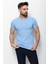 Düz Mavi Renk Super Slim Fit V Yaka Basic Erkek T-Shirt 3