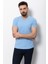 Düz Mavi Renk Super Slim Fit V Yaka Basic Erkek T-Shirt 5