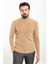 Düz Kamel Rengi Slim Fit Yarım Balıkçı Yaka Yün Erkek Triko Kazak 1